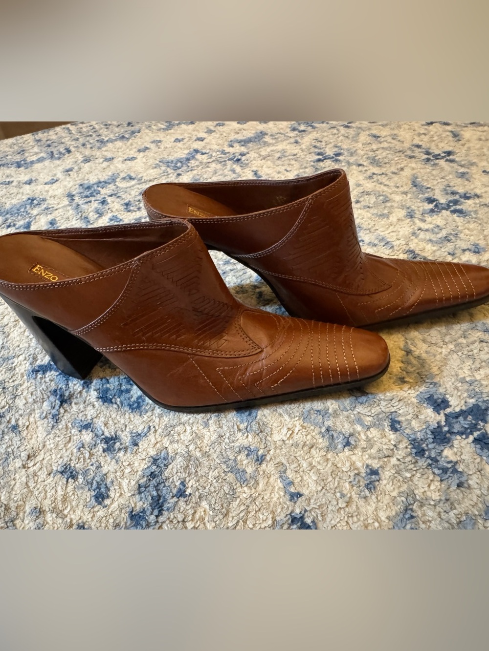 Enzo Angiolini Brown Leather Western-Inspired Mule